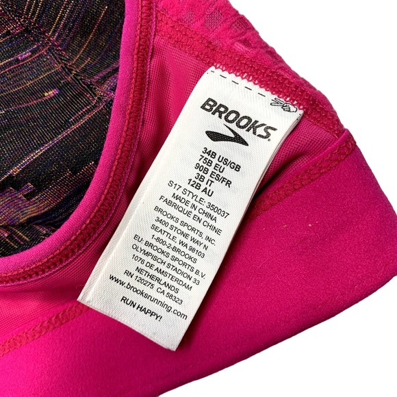 BROOKS Running Rebound Racer Sports Bra Size 34B Pink Black Adjustable Straps - Picture 10 of 11
